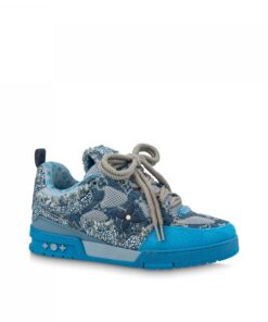 Louis Vuitton LV Skate Sneaker Swarovski Crystals Monogram Denim Blue 1ABMHF