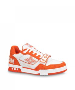 Louis Vuitton LV Trainer Sneaker Velcro strap Monogram denim Orange 1A9ZBG