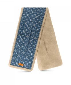 Louis Vuitton MP2703 Blue Shearling Denim Scarf